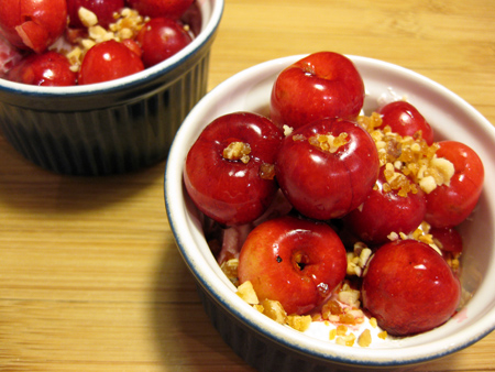 Cherries, Greek yogurt, and praliné