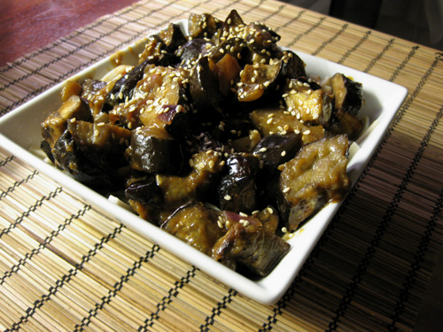 Japanese roasted eggplant with udon noodles